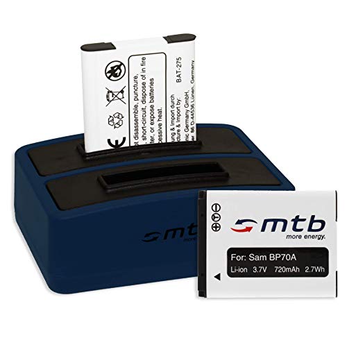 2 Batterie + Caricabatteria Doppio (Usb) Per Samsung Ea-Bp70A - Pl20, Pl21, Pl80, Pl81, Pl90, Pl91, Pl100… - Es70… - Wb30… - Tl205… - V. Lista! (Cavo
