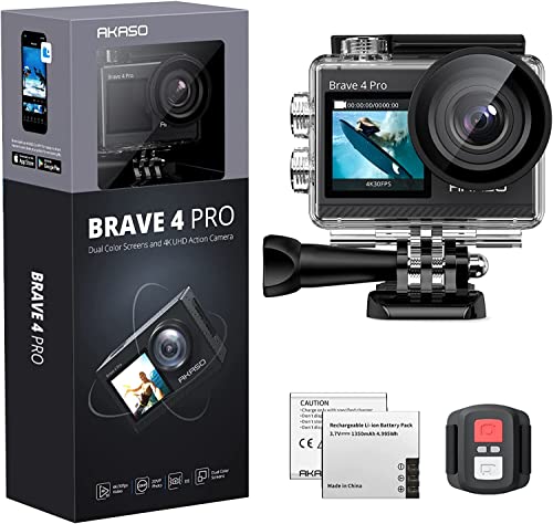 Akaso Brave 4 Pro Action Cam 4K 40M Fotocamera Subacquea, Videocamera 20Mp Wifi 170° Grandangolare Doppio Schermo Eis Stabilizzazione, Touch Screen, 5