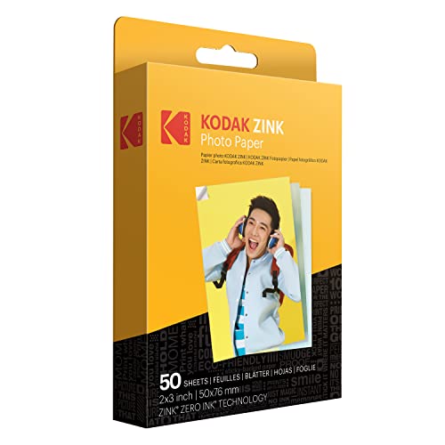 Kodak Carta Fotografica Zink Premium 2X3 Pollici (50 Fogli) Compatibile Con Fotocamere E Stampanti Kodak Printomatic, Kodak Smile E Step