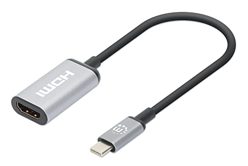 Manhatten - Adattatore Da Usb-C A Hdmi Usb 3.2 Tipo C A Presa Hdmi, Convertitore Attivo, In Alluminio, 15 Cm, Colore: Nero