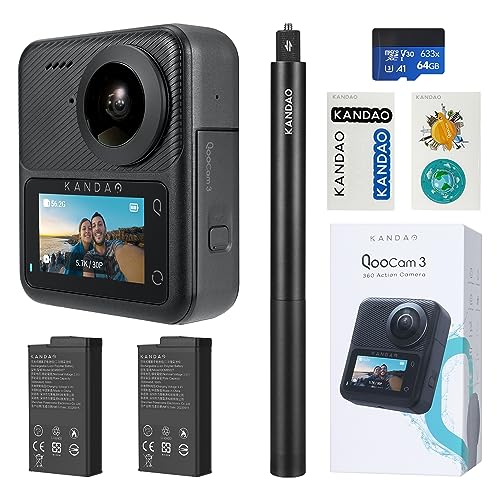 Kandao Qoocam 3 Action Camera, Combo Da Viaggio, 5.7K 62Mp Foto 60Fps Flawless 360 Video Camera, Doppio 1/1.55" Sensori Migliori Per Riprese Notturne