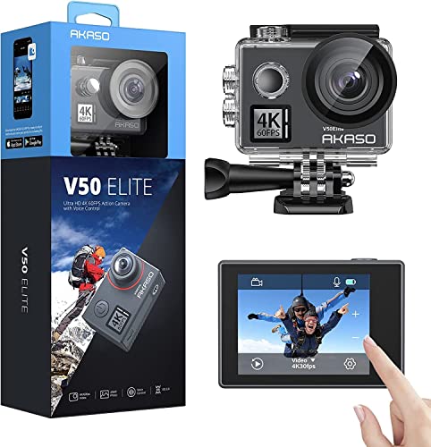 Akaso V50 Elite Action Cam Native 4K/60Fps 20Mp Wifi, Fotocamera Subacquea 40M Impermeabile Con Touch Screen, Comandi Vocali, 8Xzoom, Angolo Variabile