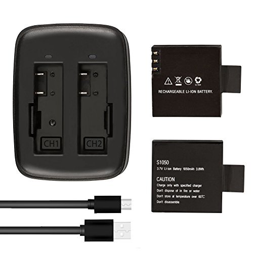 Akaso Batteria Ricaricabile 2 X 1050Mah Per Action Camera Doppio Caricatore Con Usb Per Akaso V50 Elite