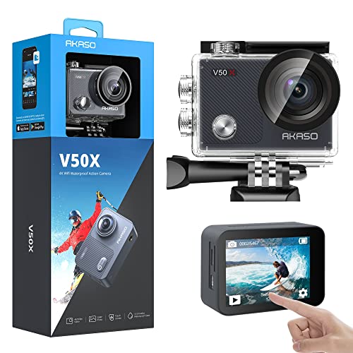 Akaso V50 X Action Cam 4K 20Mp, Videocamere Wifi Eis 40M Fotocamera Subacquea Touch Screen, Telecomando, Custodia Impermeabi, Action Camera Kit Di Acc
