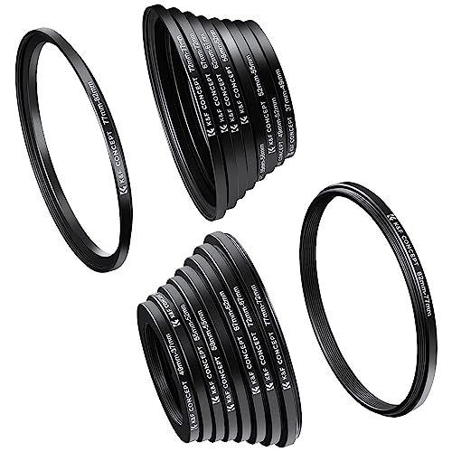 K&F Concept 18Pcs Anelli Adattatori Filtri Fotografici Step Up Step Down Adattatore In Lega Di Alluminio Per Obiettivi, 9Pcs Step Up Anello Adattatore