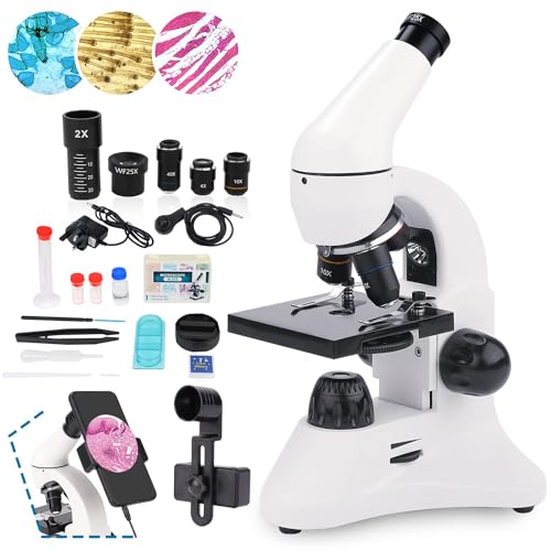 Uscamel 40X-2000X Microscopio Per Bambini Studenti Adulti, Con Vetrini Per Microscopio Set, Microscopio Professionale Per Scuola Laboratorio Home Biol