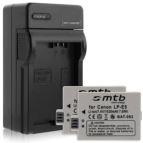 2 Batterie + Caricabatteria (Auto/Corrente) Per Canon Lp-E5 / Eos 450D, 500D, 1000D / Rebel T1I, Xs, Xsi