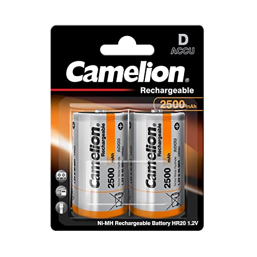 Camelion 17025220 - Confezione Di 2 Batterie Ricaricabili R20, Tipo D, Da 2500 Mah