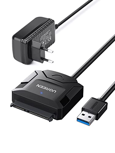 Ugreen Adattatore Sata 3,5" 2,5" 20Tb, Cavo Sata Usb 3.0, Convertitore Usb A 5Gbps Uasp Trim Con Alimentatore Dc 12V, Compatibile Con Wd Toshiba Seaga