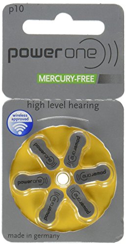 Power One Confezione Da 6 Batterie Per Apparecchi Acustici P10 (Giallo), 1,45 Volt, 100 Mah