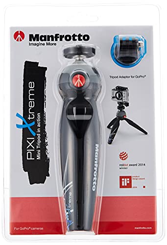 Manfrotto Mkpixiex-Bk Pixi Treppiedi Da Tavolo Con Staffa Ed Attacco Per Gopro, Nero