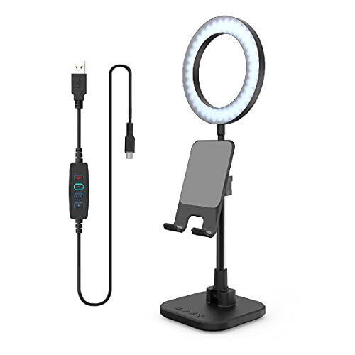 Digipower Dp-Wsh-Ph6 Dp-Wsh-Ph6 - Luce Ad Anello A Led Da Scrivania Con Supporto Per Smartphone E Tablet Con Batteria, Regolabile In Altezza, Per Vide