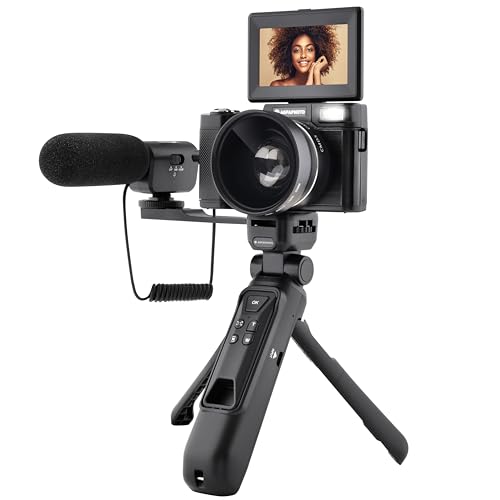 Agfa Photo Kit Vlogging: Fotocamera Vlg-4K Con Obiettivo Grandangolare, Treppiede Powerbank, Telecomando E Microfono - Immortalizza Ogni Momento Con U