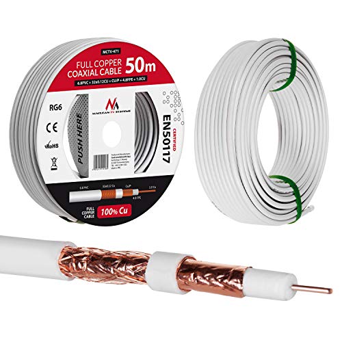 Maclean Mctv-471 Cable Coaxial Cable Rg6 50M 1.02Cu+4.8Fpe+Cu/P+32 * 0.12Cu+6.8Pvc