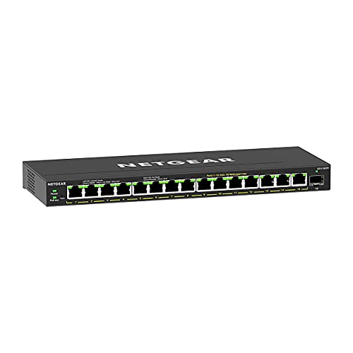 Netgear Switch Poe Plus 16 Porte Gs316Epp, Supporto Vlan, Qos, Switch Ethernet Gigabit Con 15 Poe+ A 231 W, 1 Porta Sfp Da 1G, Montaggio Desktop O A P
