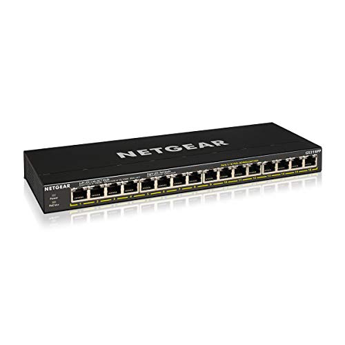 Netgear Switch Poe 16 Porte Unmanaged Gs316Pp, Switch Ethernet Gigabit Con 16 Poe+ A 183 W, Montaggio Desktop O A Parete
