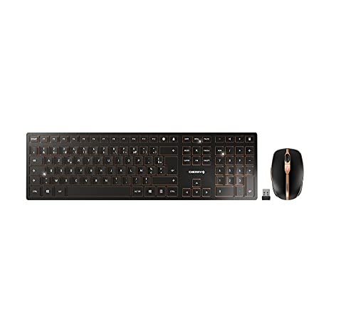 Cherry Dw 9100 Slim - Tastiera E Mouse Senza Fili - Bluetooth O Wireless A 2,4 Ghz - Silenziosa E Ricaricabile Con Usb - Layout Francese (Azerty), Ner