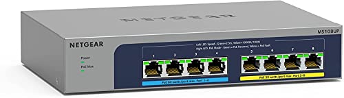Netgear Switch Ethernet 8 Porte Poe Ultra60 Ms108Up, Multi-Gigabit Con 4 Porte Poe++ E 4 Porte Poe+ Da 230 W, Montaggio Desktop O A Parete, Unmanaged