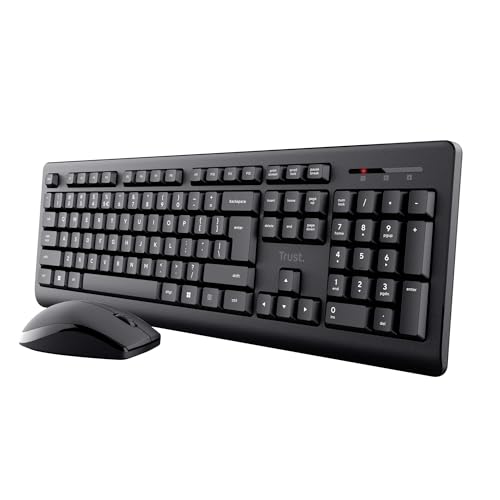 Trust Primo Set Tastiera E Mouse Wireless Italiano Qwerty, Tasti A Profilo Ribassato, Unico Ricevitore Usb, Resistente Agli Sversamenti, Mouse Ambides