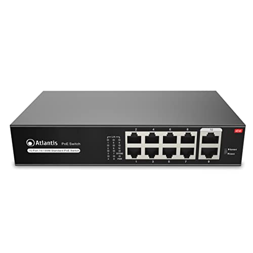 Atlantis Switch 10 Porte 10/100Mbps 8 Porte Poe Sino A 120W, Ogni Porta Sino A 30W, Desktop E Rack, Alimetatore Interno, Cassa In Metallo, A02-F10P8-1