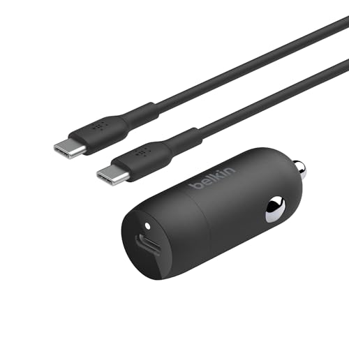 Belkin Boostcharge Caricabatteria Da Auto Rapido Da 30 W, Design Compatto Con Porta Usb-C Pd, Cavo Da Usb-C A Usb-C Incluso, Compatibilità Universale