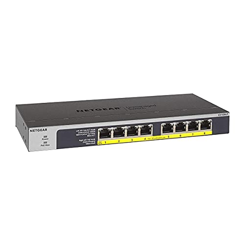 Netgear Switch Poe 8 Porte Unmanaged Gs108Lp, Switch Ethernet Gigabit Con 8 Poe+ A 60W, Budget Espandibile, Montaggio Su Desktop, A Parete O Su Rack E