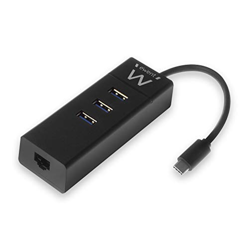 Ewent Ew1141 Hub Usb C, 3 Porte Usb 3.0 E Adattatore Lan 1000 Mbps Gigabit Ethernet Rj45, Hub Usb 3.0 Trasmissione Dati Ad Alta Velocità Per Macbook,