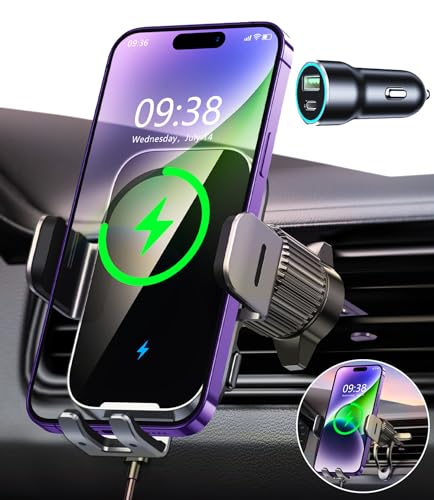 Iseyou Caricatore Wireless Auto, 15W Supporto Telefono Auto Ricarica Wireless Rapida, [360° Rotazione&Bloccaggio Automatico]Caricabatterie Wireless Au