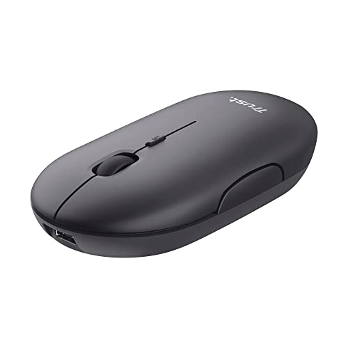 Trust Puck Mouse Wireless Ricaricabile, Bluetooth O 2.4 Ghz Con Mini Ricevitore Usb, Silenzioso, Pulsante Dpi, Mouse Bluetooth Ergonomico Senza Fili