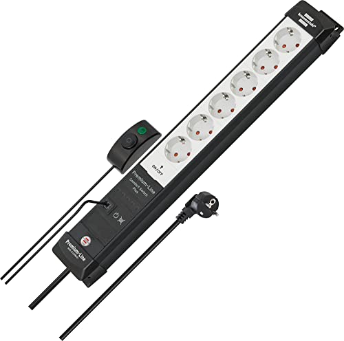 Brennenstuhl Premium Line Comfort Switch Plus - Ciabatta Elettrica A 6 Prese (Cavo Da 3 M, Interruttore Manuale/Pedale, Ciabatta A Parete, Made In Ger
