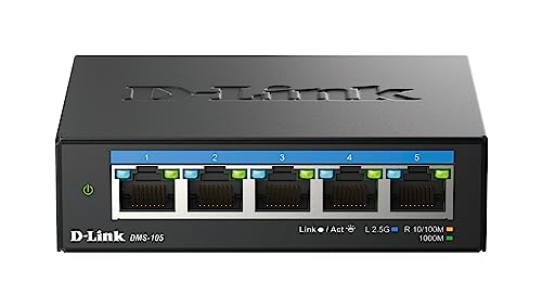 D-Link Dms-105 Switch Non Gestito Multi-Gigabit A 5 Porte Con Cinque Porte Da 2.5G, Senza Ventola, Compatto, Struttura In Metallo, Qos, Plug And Play