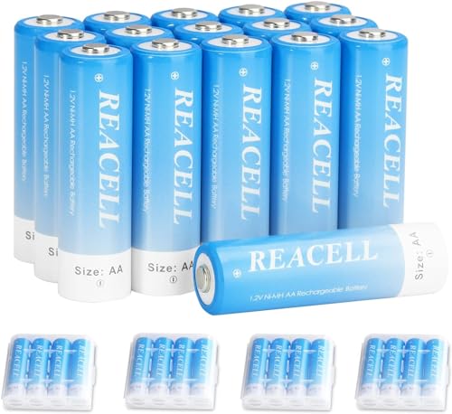 Reacell 16 Pezzi 1.2V Batterie Aa Ricaricabili 2800Mah Pile Ricaricabili Aa 1200 Cicli Alta Capacità Ni-Mh Batterie Lr6, Con Scatola Di Immagazzinaggi