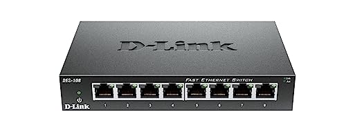 D-Link Des-108 Switch 8 Porte Fast Ethernet, Struttura In Metallo, Nero