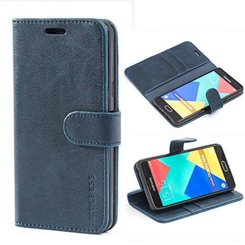 Mulbess Cover Per Samsung Galaxy A5 2016, Custodia Pelle Con Magnetica Per Samsung Galaxy A5 2016 [Vinatge Case], Blu Navy