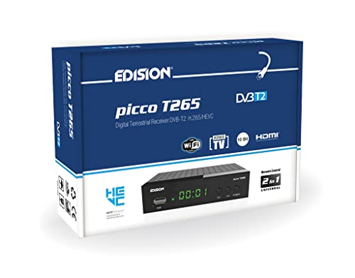 Edision Picco T265 - Ricevitore Digitale Terrestre Full Hd Dvbt2 H265 Hevc 10 Bit Bonus Tv, Fta, Usb, Hdmi, Scart, Sensore Ir, Supporto Usb Wifi, Tele