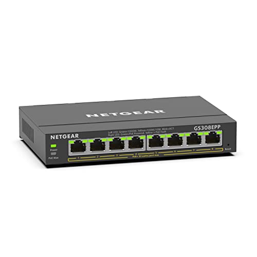 Netgear Switch Poe Plus 8 Porte Gs308Epp, Supporto Vlan, Qos, Switch Ethernet Gigabit Con 8 Poe+ A 123 W, Montaggio Desktop O A Parete