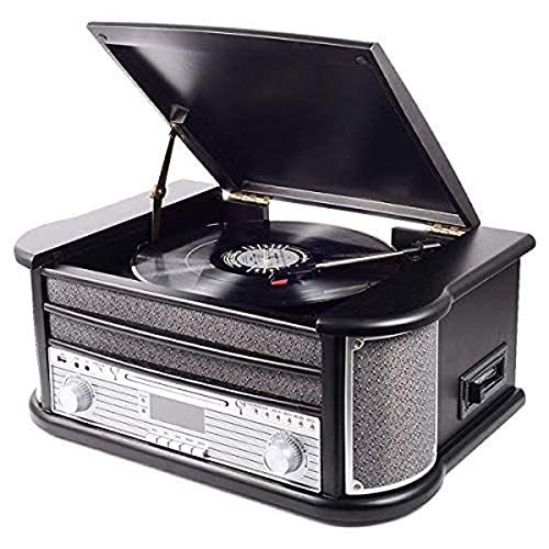 Denver Mrd-51 Black Stereo In Stile Retrò. Giradischi Radio Digitale Dab. Lettore Cd E Cassette. Registrazione Diretta Da Un Disco In Vinile, Cd E Cas