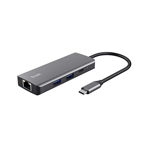 Trust Dalyx Adattatore Multiporta Usb C 6-In-1, Docking Station Usb C Con 4K Hdmi, Replicatore Di 2X Usb-C, 2X Usb 3.1, 5 Gbps, Gigabit Ethernet Porte