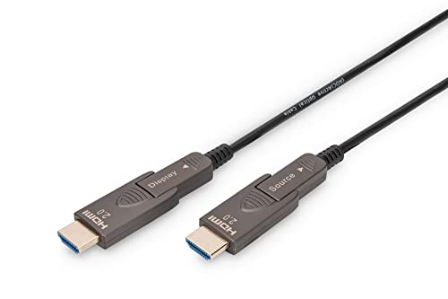 Digitus Hdmi Aoc Cavo Ibrido In Fibra Ottica, 20M, Hdmi 2.0B, 4K/60Hz, Connettori Staccabili, Compatibile Con Tv/Proiettore/Monitor, Contatti Placcati