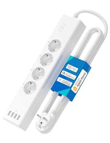 Meross Ciabatta Multipresa Smart Con Homekit E Alexa, Multipresa Wifi Intelligente Con 4 Prese 4 Porte Usb, Timer Protezione Da Sovraccarico Funziona
