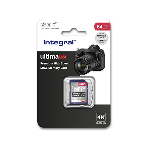 Integral Scheda Sd Da 64 Gb 4K Ultra-Hd Video Ad Alta Velocità Sdxc V30 Uhs-I U3 Scheda Di Memoria Classe 10 Fino A 100 Mb/S, Il Colore Può Variare