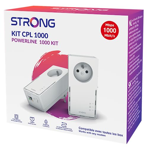 Strong Cpl 1000 Mbps, Kit Di 2 Adattatori Cpl Con Presa Estraibile Integrata – Custodia Cpl Compatibile Con Tutte Le Box Internet Fibre E Adsl – Bianc