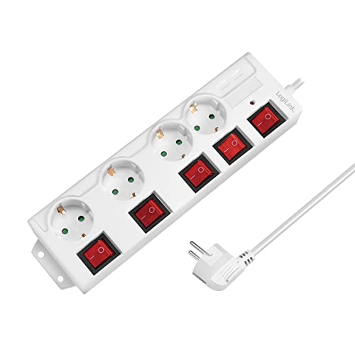 Logilink Lps252 - Ciabatta Elettrica A 4 Prese (Cee 7/3), Con 5 Interruttori On/Off, Con Protezione Da Sovratensione, Con Interruttore Di Sicurezza In