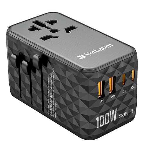 Verbatim Gan - Adattatore Universale Da Viaggio Uta‑06, Con 2 Porte Usb‑A E 2 Porte Usb-C, Caricatore Rapido Per Laptop, Cellulare, Fotocamera E Co, S