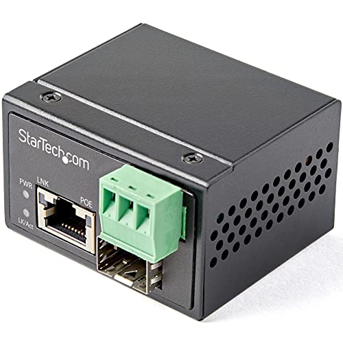 Startech.Com Media Converter Fibra A Ethernet 30W, Poe+ Convertitore Gigabit Fibra Ottica Rame Industriale, Sfp A Rj45 (Imc1Gsfp30W)