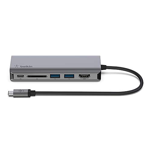 Belkin Hub Usb-C Dock Adattatore Multiporta 6 In 1 Con Hdmi 4K, Alimentazione Passante Usb-C Pd 100 W, 2 Usb-A, Porte Gigabit Ethernet E Slot Sd Per M