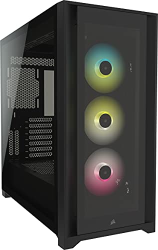 Corsair Icue 5000X Rgb Case Atx Mid-Tower, Quattro Pannelli In Vetro Temperato, Sistema Di Gestione Dei Cavi Corsair Rapidroute, Tre Ventole Rgb Da 12