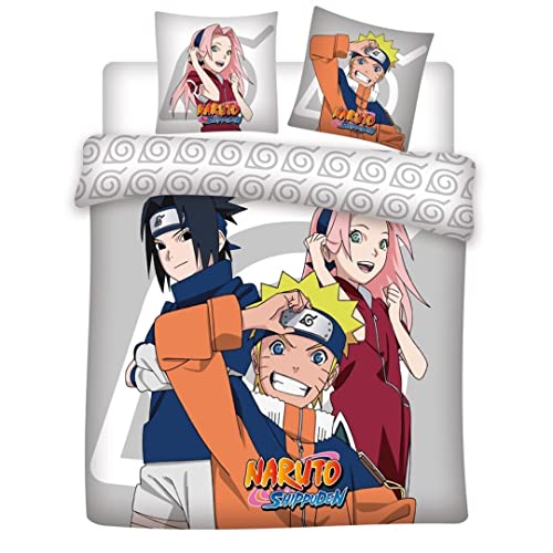 Aymax S.P.R.L - Parure Matrimoniale Naruto, Sakura E Sasuke, Copripiumino 240 X 220 Cm + 2 Federe 63 X 63 Cm
