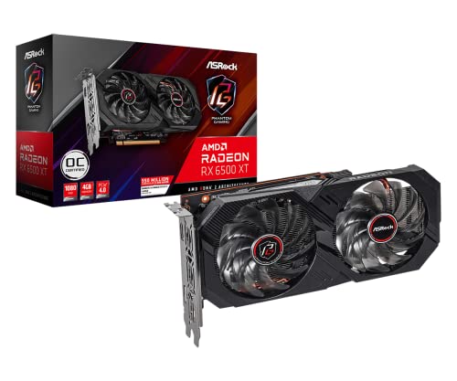 Asrock Radeon Rx 6500 Xt Phantom Gaming 4Gb Oc Gddr6 Graphics Card, Rdna2, Amd Fidelityfx, 1024 Streams, 2820Mhz Boost Nero