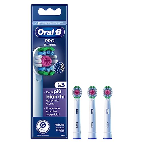 Oral-B 3D White Testine Spazzolino Elettrico, Confezione Da 3 Testine Di Ricambio, Sbiancanti, Con Esclusiva Coppetta Lucidante Per Rimuovere Le Macch